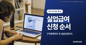 실업급여 신청 순서 — 구직등록부터 첫 실업인정까지, 노트북으로 구직 정보를 찾는 사람 사진 배경